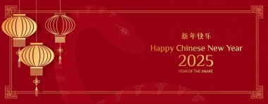 Mutlu Çin yeni yılı 2025 afiş şablonu. Yılan Yılı. Vektör illüstrasyonu