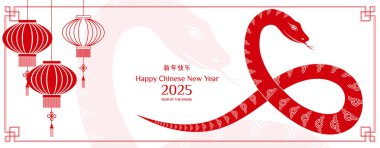 Mutlu Çin Yeni Yılı 2025 afişleri, kartpostal şablonu. Yılan Yılı. Vektör illüstrasyonu