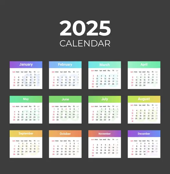 Pazar günü başlayan basit takvim 2025. Bir duvar veya masa takviminin vektör tasarımı şablonu