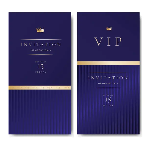 VIP davetiye kartı, afiş ya da mavi arka planda altın unsurlar olan el ilanı. Lüks premium tasarım seti