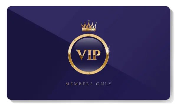 Altın taç ve diğer unsurlarla mavi renkli VIP kartı. Lüks tasarım. Vektör illüstrasyonu