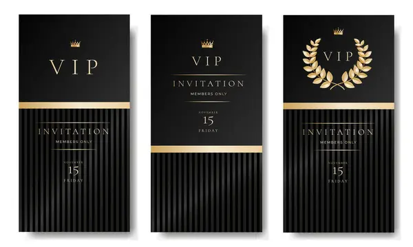VIP davetiye kartı, afiş ya da siyah arka planda altın unsurlar olan el ilanı. Etkinlik daveti, kutlama partisi, resmi resepsiyon için lüks premium tasarım seti.