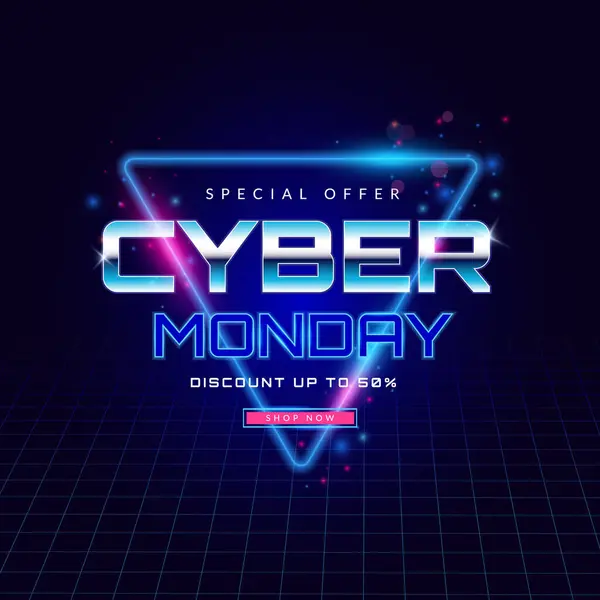 stock vector Cyber Monday Sale banner design template. Text and title with neon light effect style. Vector illustration