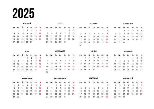 Takvim 2025 Lehçe. Vektör