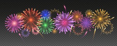 Renkli havai fişek seti. Şeffaf arkaplanda izole vektör çizimi.