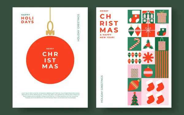 Mutlu Noeller posteri, tebrik afişi, kart, kapak, modern geometrik tarzda yeşil, kırmızı, pembe renkler mevsim kutlamaları, reklamlar, satışlar, baskılar için. Moda Xmas tasarım şablonları