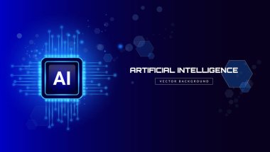 Yapay zeka soyut arka plan. AI dijital devre kartı teknik afişi. Nöral Ağ Konsepti, siber nano bilgi, soyut iletişim, yenilik geleceği, büyük veri