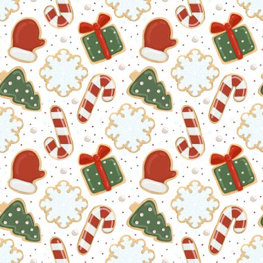 Noel aralıksız desenli zencefilli kurabiyeler şeker kaplı baskı, kumaş, duvar kağıdı ya da ambalaj kağıdı.