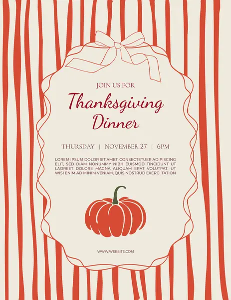 Şükran Günü davetiye tasarım şablonu. Yazılı, balkabaklı, el kaprisli çerçeveli, eğimli ve dalgalı çizgileri olan klasik sonbahar posteri.