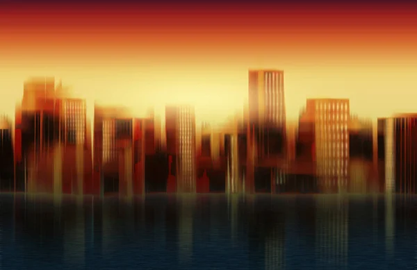 Modern painting city scape, abstract art, sunset in wall art, sunset in the metropolis with skyscrapers view of the coast illustration, Hand drawn art city landscape in the evening. Digital artwork. Landscape background. Drawing digital art.