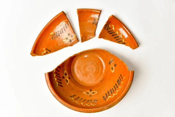 Pemandangan Atas Dapur Porselen Yang Rusak Pelat Keramik Retak Pada Stok Lukisan  