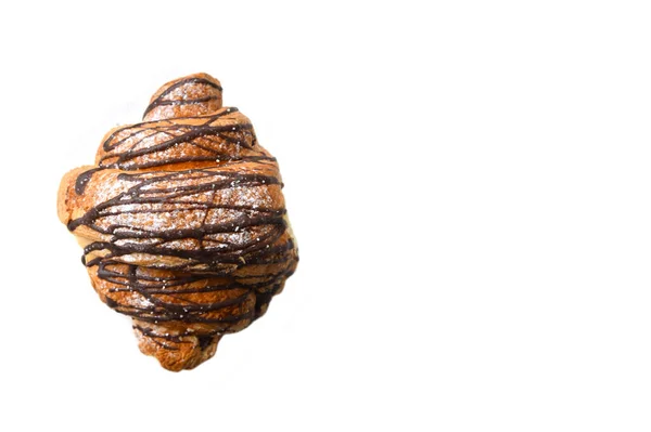 Croissant Hälls Med Choklad Vit Bakgrund Isolerad Franska Köket Top — Stockfoto