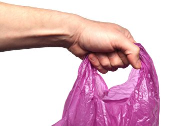 Erkekler beyaz arka planda plastik paketi tutarlar