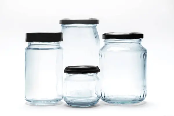 Glazen Transparante Lege Potten Witte Achtergrond — Stockfoto
