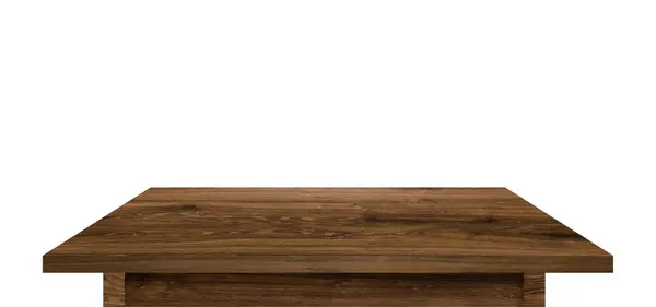 白い背景の暗い木製のタブレット 空のテクスチャされた木のテーブルのモックアップ ストック画像