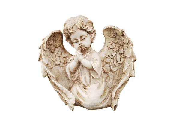 Biddende Engel Keramiek Beeldje Geïsoleerd Witte Achtergrond Geloof — Stockfoto