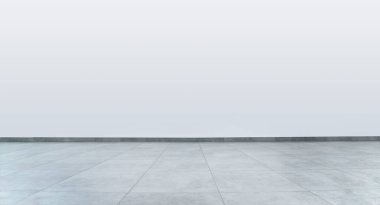 Yerde gri kiremit olan beyaz boş bir duvar. Ofisin ya da marketin içi boş. İç mimar için modelleme yap.