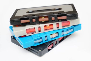 Analog ses kaseti yığını. Eski müzik stüdyosu müzik veya konser.