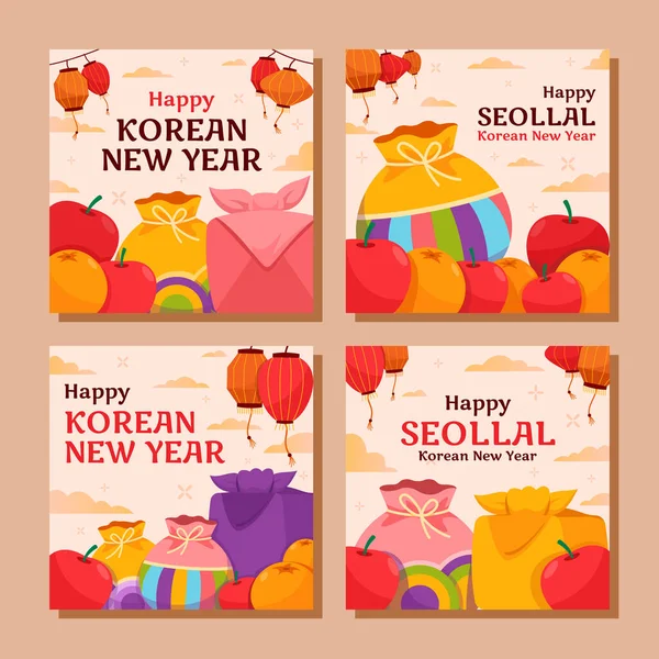 Quadratische Vorlagen Für Die Koreanische Neujahrsfeier — Stockvektor