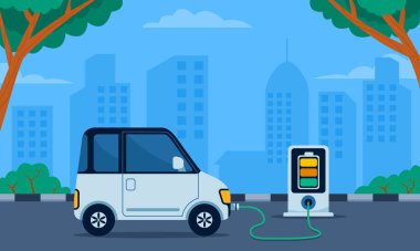 Elektrikli araba aküsünü şarj ediyorum..