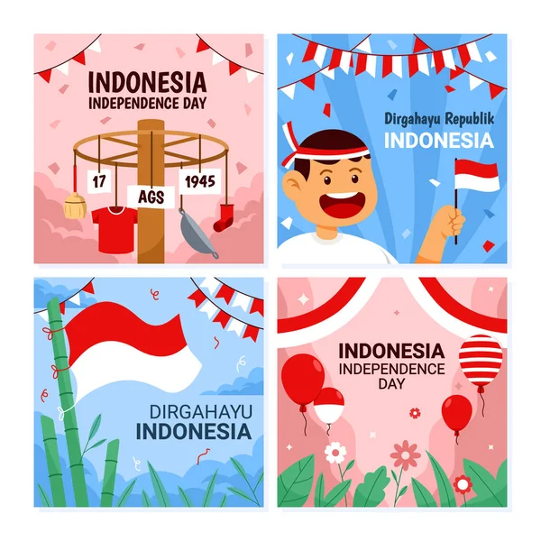 Célébration Indépendance Indonésie Agitant Drapeau — Image vectorielle
