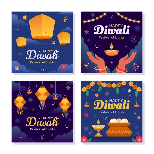Diwali Cumprimentos Modelo Design Para Publicação Mídia Social — Vetor de Stock