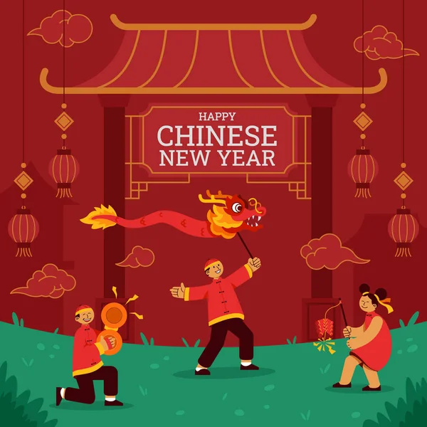 Youth Person Performing Dragon Dance Chinese New Year Stock Vector