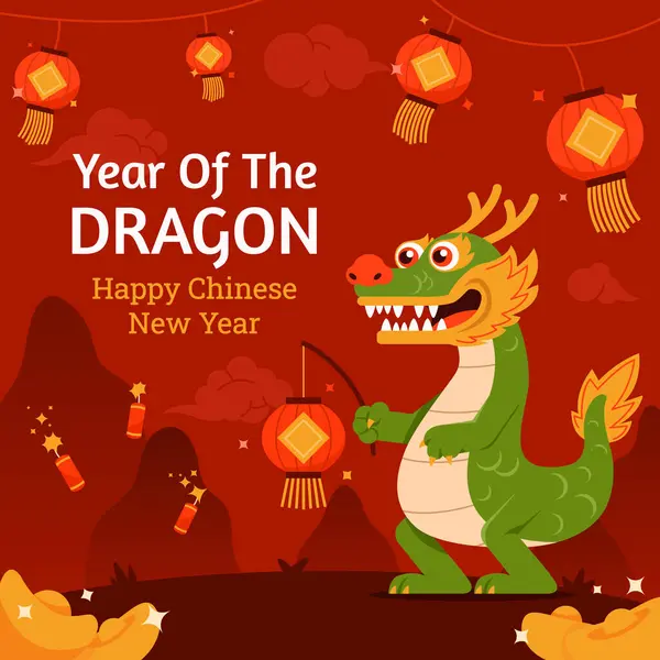 Green Dragon Celebrating Chinese New Year Vector Graphics
