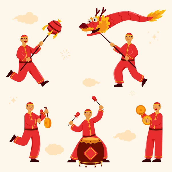 Youth Person Performing Dragon Dance Chinese New Year Stock Illustration
