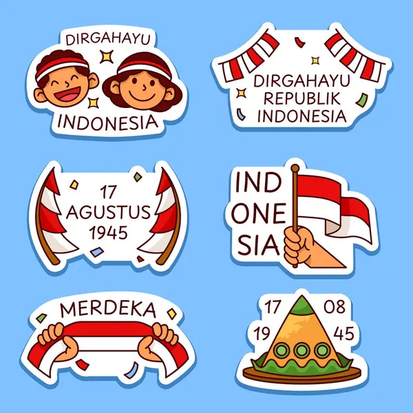 stock vector Indonesia independence day greetings stickers. All text in bahasa indonesia