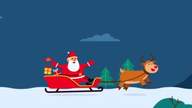 Mutlu Noel Baba ve Rudolf Acrross Karları Yılbaşı Gecesi.