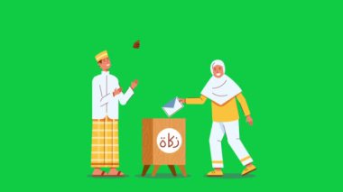 Müslümanlar bir çuval pirinç ve bağış için biraz para paylaşıyorlar. Arapça bir metindir. Bu İslam 'da zorunlu sadaka anlamına gelir..