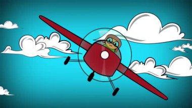 Komik uçak animasyonu, kırmızı retro uçak