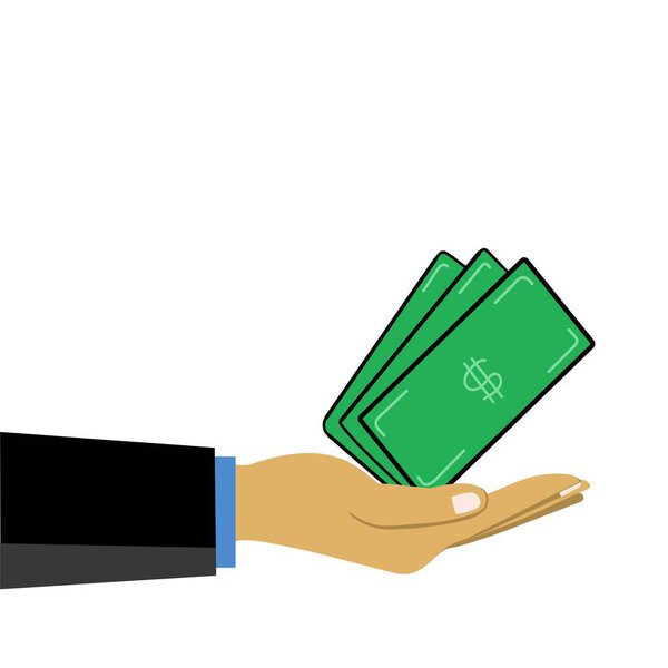 человеческая рука получает деньги, доходы и финансовую концепцию. Вектор.