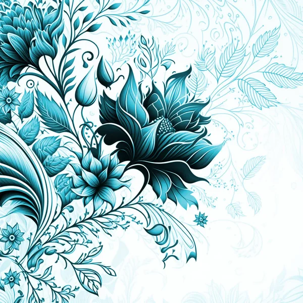 Turquoise flowers illustration on white background generated by artificial intelligence.