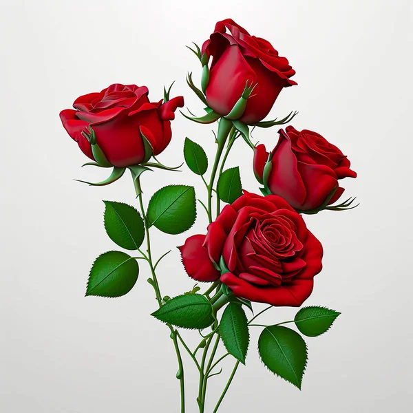 Red roses illustration on white background created by artificial intelligence.