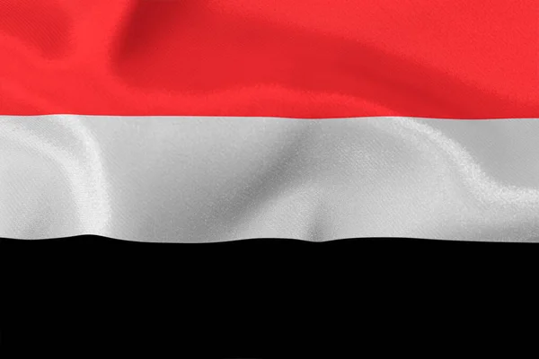 Jemen Állam Háromszínű Lobogója Közelkép — Stock Fotó