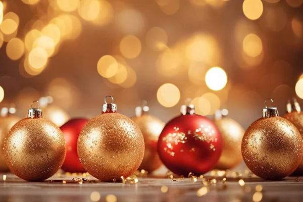 Bokeh tarzında ışıklandırma arkaplanındaki Noel ağacı topları