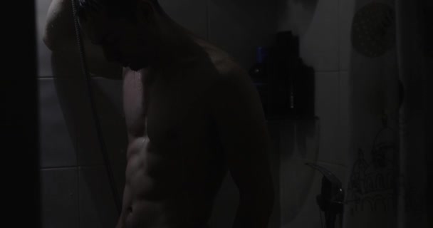 Slow Motion Sexy Naked Man Take Shower — Stock Video