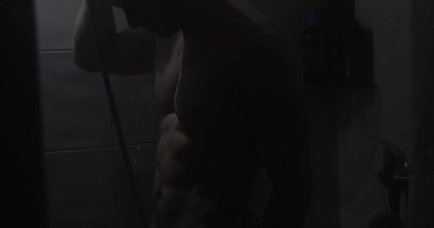 Slow Motion Sexy Naked Man Take Shower — Stock Video