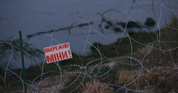 Mines Dangereuses Panneau Suspendu Sur Côte Mer Noire Ukraine Chornomorsk — Video