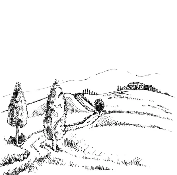 Illustrazione Del Disegno Mano Libera Location Del Film Gladiatore Toscana — Vettoriale Stock