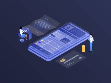 Sigortacı Isometric Dark Gradient Illustration. Mobil Uygulama, Web Sitesi, Banner, Diyagramlar, Bilgi Grafikleri ve Diğer Grafiksel Varlıklar İçin Uygun.