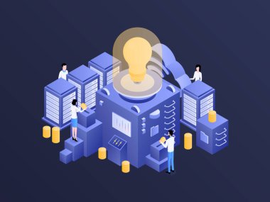 Kitle fonlaması Isometric Dark Gradient Illustration. Mobil Uygulama, Web Sitesi, Banner, Diyagramlar, Bilgi Grafikleri ve Diğer Grafiksel Varlıklar İçin Uygun.