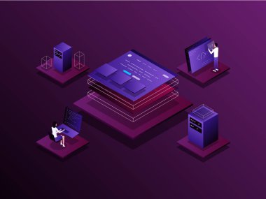 Product development Isometric Illustration Dark Gradient. Suitable for Mobile App, Website, Banner, Diagrams, Presentation, and Other Graphic Assets.