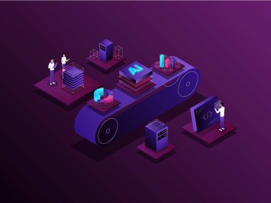 Veri işleme Isometric Illustration Dark Gradient. Mobil Uygulama, Web Sitesi, Banner, Diyagramlar, Sunum ve Diğer Grafik Varlıkları İçin Uygun.