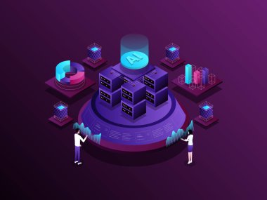 Büyük veri analizleri Isometric Illustration Dark Gradient. Mobil Uygulama, Web Sitesi, Banner, Diyagramlar, Sunum ve Diğer Grafik Varlıkları İçin Uygun.