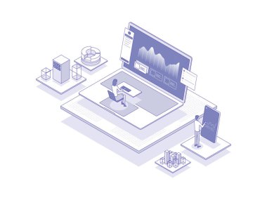 Ürün Analizi Isometric Illustration Lineal Renk. Mobil Uygulama, Web Sitesi, Banner, Diyagramlar, Sunum ve Diğer Grafik Varlıkları İçin Uygun.