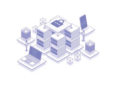 Veritabanı Isometric Illustration Lineal Rengi. Mobil Uygulama, Web Sitesi, Banner, Diyagramlar, Sunum ve Diğer Grafik Varlıkları İçin Uygun.