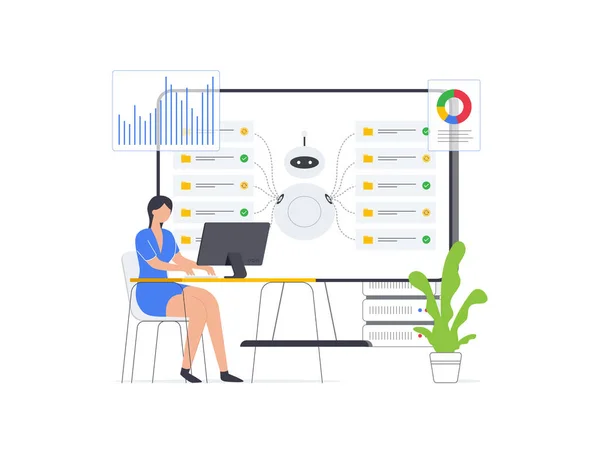 stock vector Data analysts gather, process, and interpret datasets. IT professionals handle raw data to derive meaningful insights. Big data, data science vectors for storytelling, visual representation